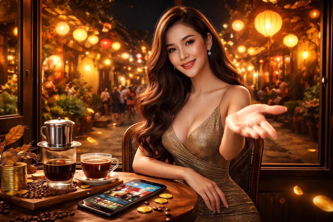 Người dùng Hội An xem trò chơi casino phổ biến trên điện thoại trong quán cà phê
